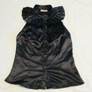 Miarte Satin Ruffle Front Sleeveless Top Size S